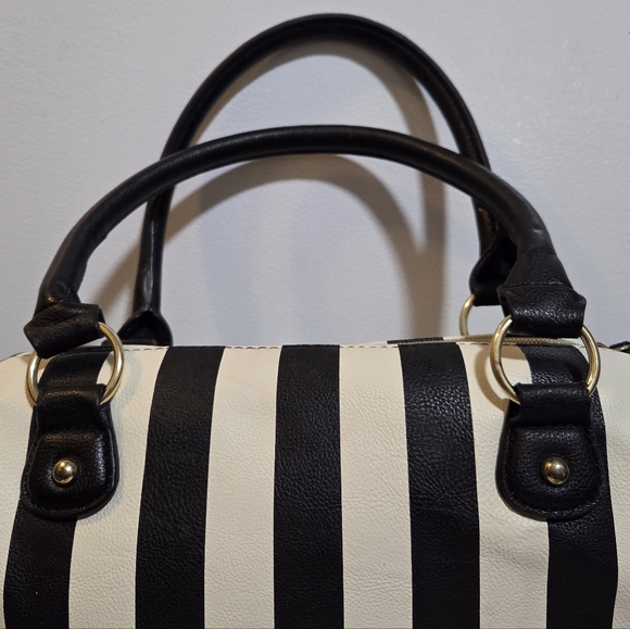 Betsey Johnson Black and White Striped Satchel w/Pink Accents - Picture 12 of 14